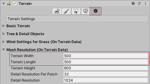 Unity. Terrain (width and height)