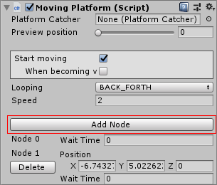 Unity. Moving Platform (Script). Add Node
